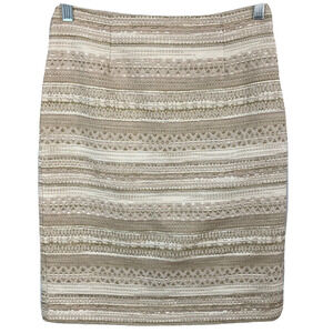 Worth Skirt Womens Sz 0 Ivory Beige Striped Tweed Straight Pencil Lined Rear Zip